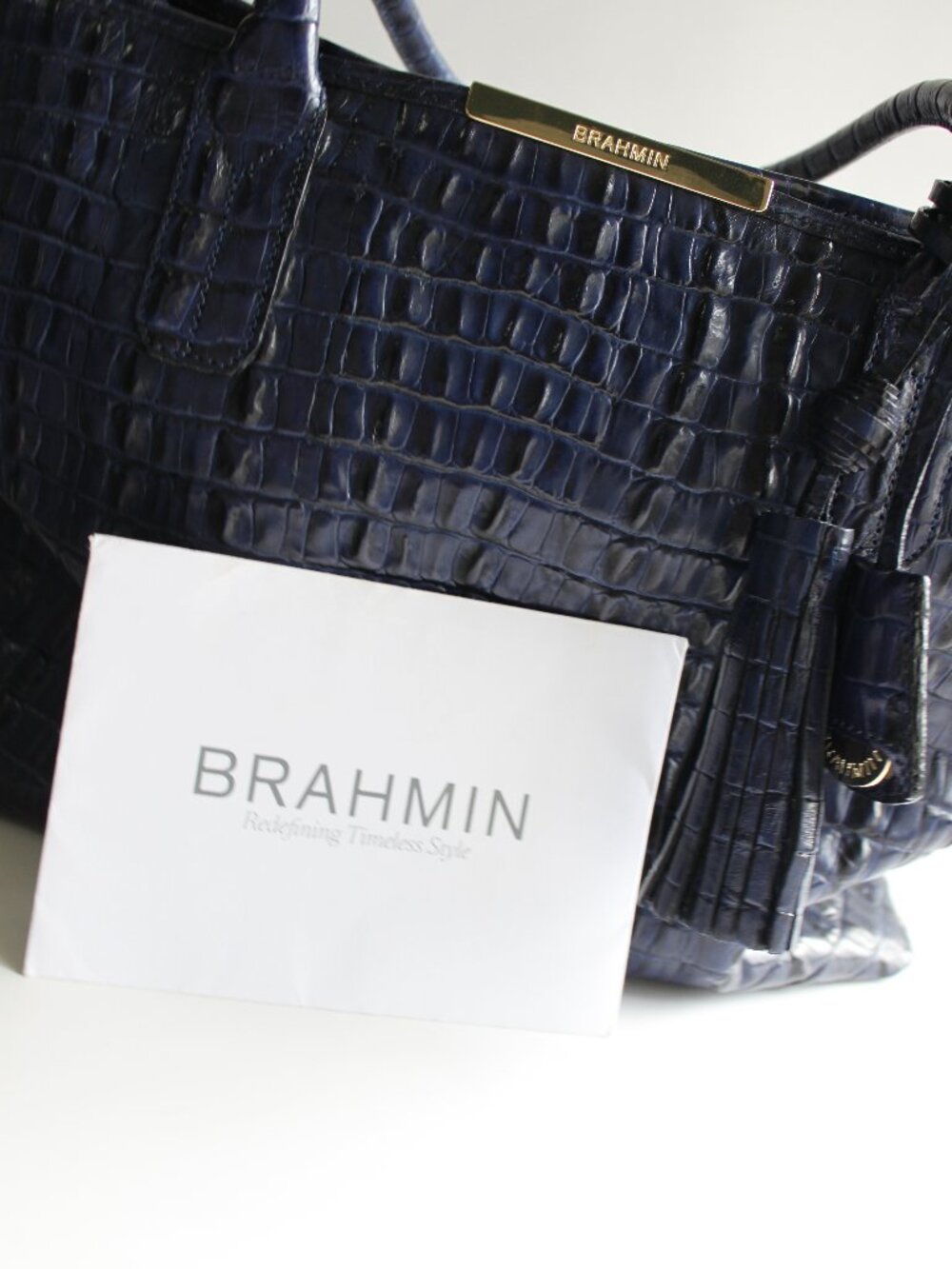 Brahmin Noelle Ink Melbourne Croc Leather Bag - NWOT - Luxury Navy
